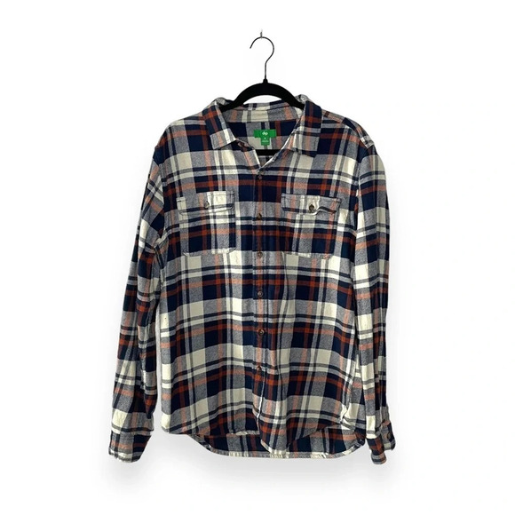 Dip Men’s Long Sleeve Button-Down Flannel Shirt in Blue/Orange Size M - Picture 1 of 10